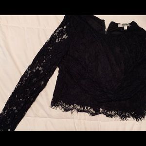 Edgy Black Lace Long Sleeve Crop Top
